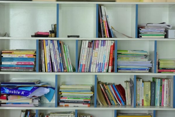 Rayonnages d'une bibliothèque d'établissement scolaire